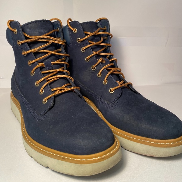 blue timberland boots with white sole